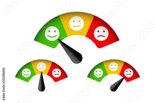 Customer satisfaction meter with different emotions, feedback concept