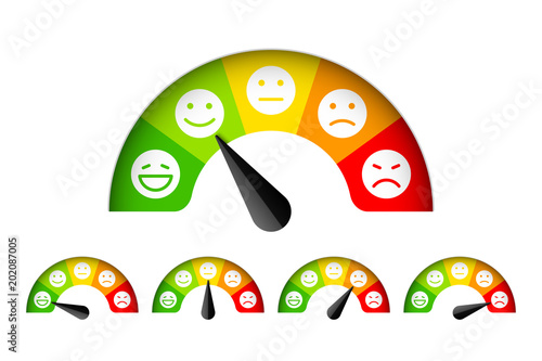 Customer satisfaction meter with different emotions, feedback concept