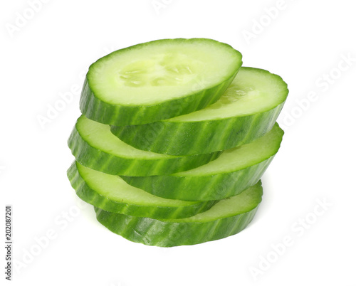 fresh cucumber slices isolated on white background
