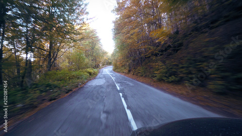 POV road travel in Alps in autumn
