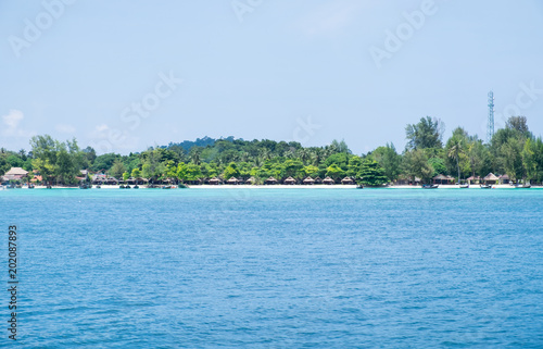 Blue sea with resort,most abundant coral reef at lipe island