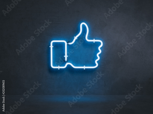 Light blue electrical thumb up symbol, 3d rendering photo