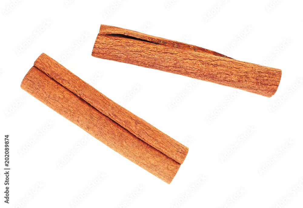 Two cinnamon sticks isolated on white background Two cinnamon sticks isolated on white background