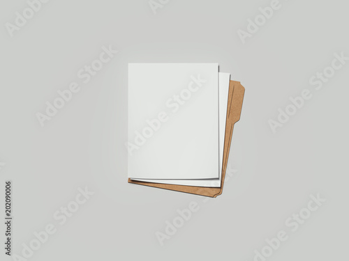 Cardboard folder with paper, 3d rendering