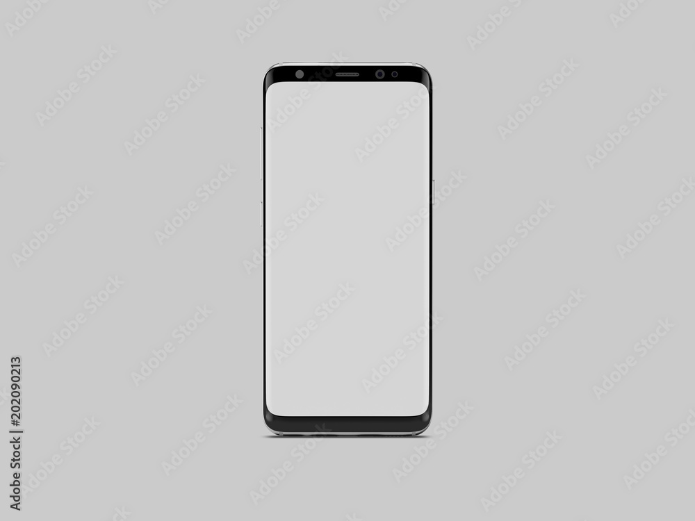 Realistic black phone with white screen, 3d rendering