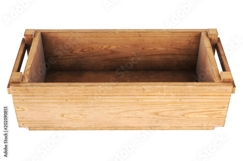 open wooden box isolated on white background. 3D illustration. © dimdimich