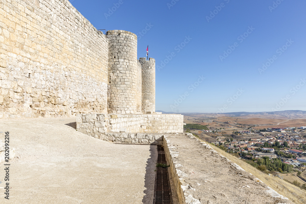 medieval castle and a view over of Jadraque town, province of Guadalajara, Castile La Mancha, Spain