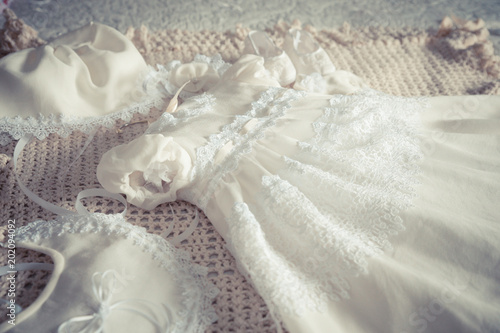 Photography Baby girl's white lace fancy dress and accessories for Baptism christening
