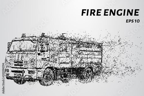 Fire engine from the particles. Fire truck hurries to the rescue. Vector illustration