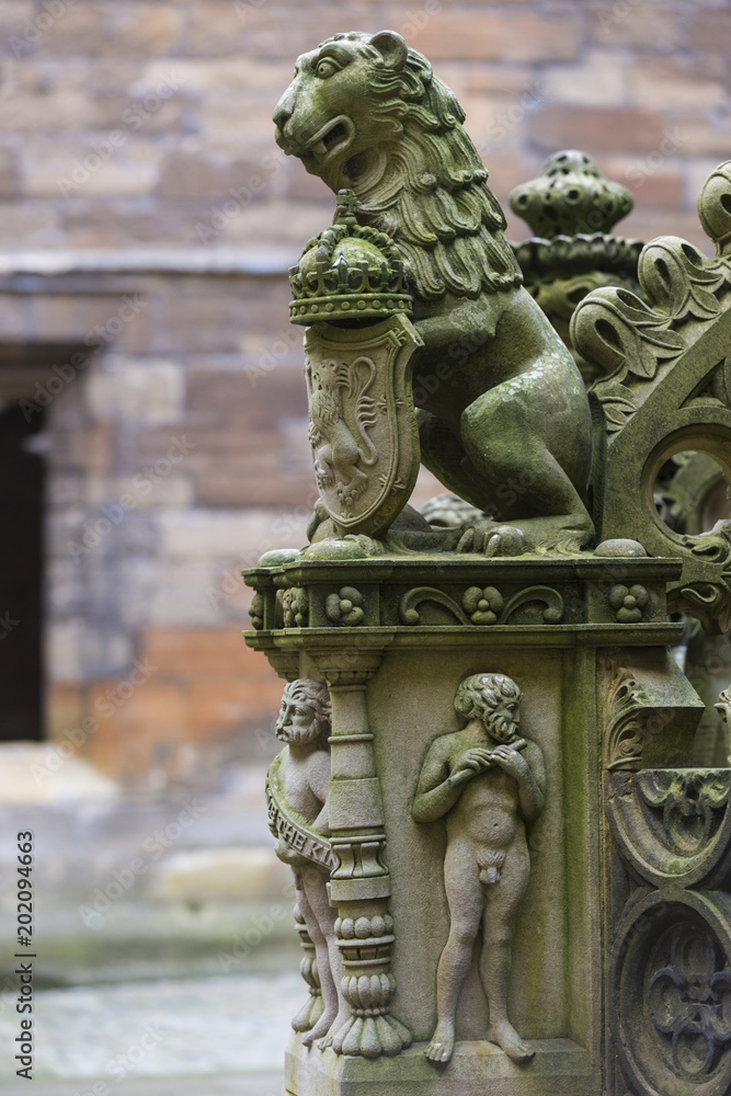 Scottish Lion sculpture at Linlithgow Palace, Scotland.