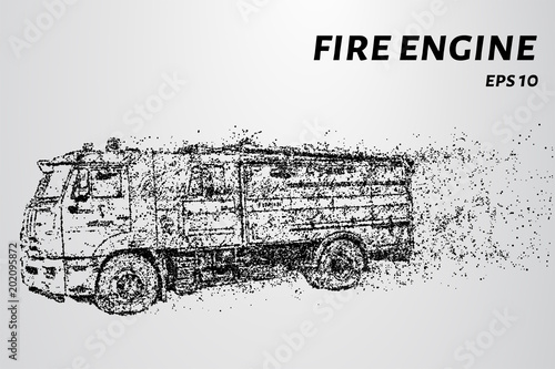 Fire engine from the particles. Fire truck hurries to the rescue. Vector illustration