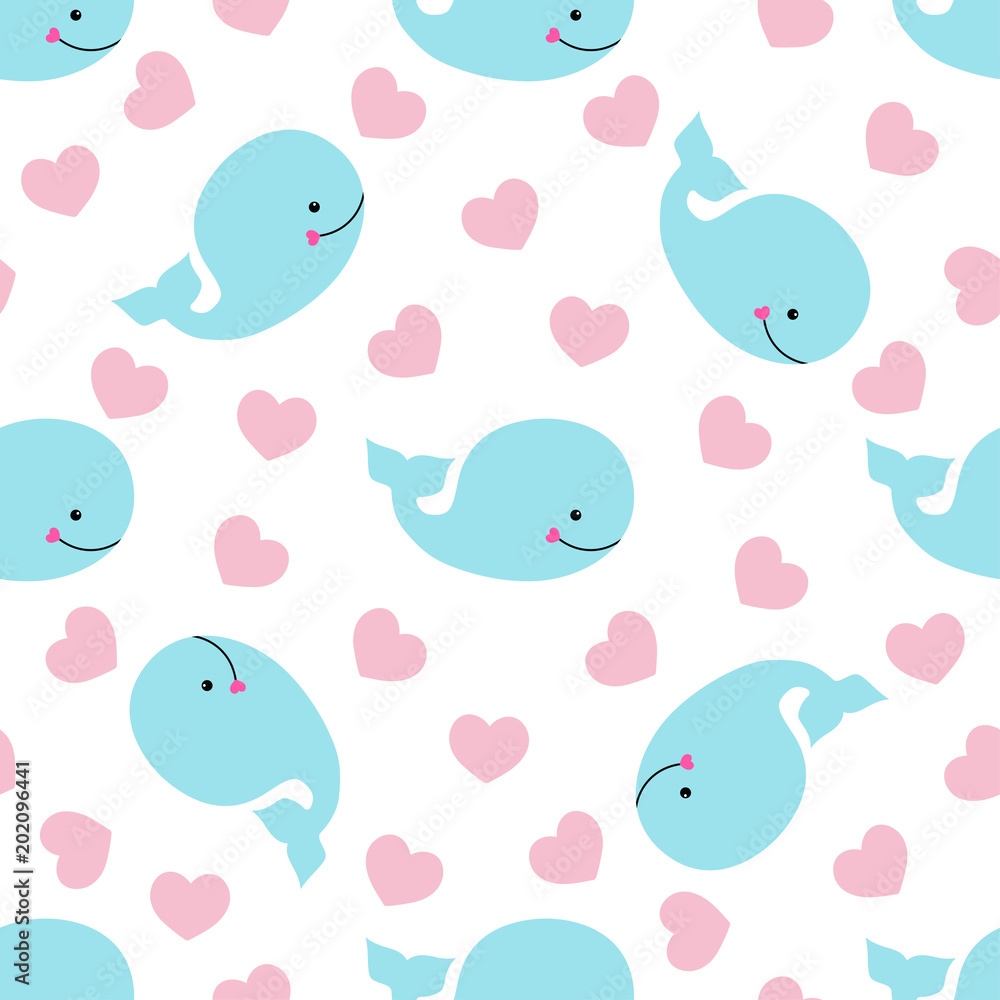pattern with whale and hearts