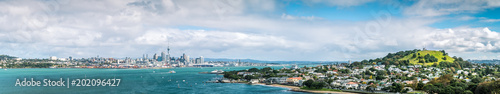 Panorama of Auckland Skyline from North Head on Bright Sunny Day photo