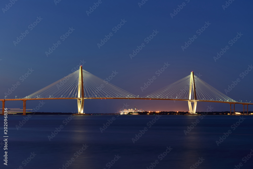 Arthur Ravenel Jr. Bridge - Night view of Arthur Ravenel Jr. Bridge, Charleston, South Carolina.