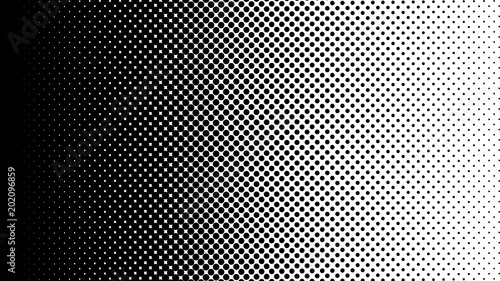 Gradient halftone dots background horizontal vector illustration. Black white dots halftone texture. Pop Art black white halftone pattern. Background of Art. AI10