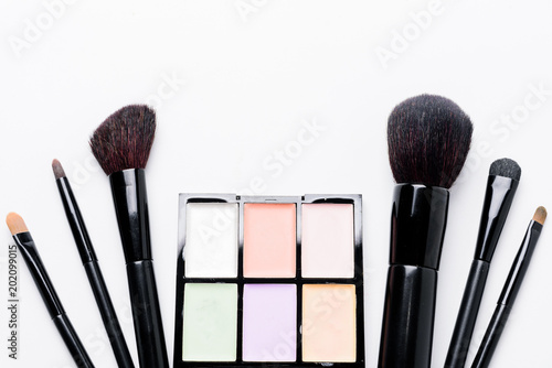 Brushes for make-up and eye shadow, copy space