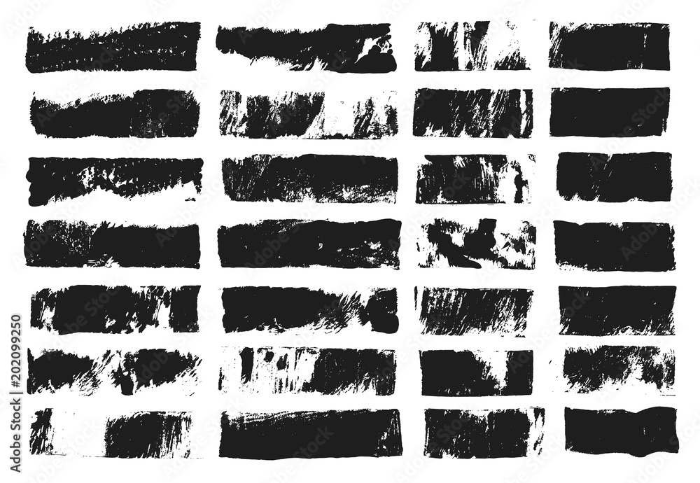 Big set of rectangular text box. Grunge paint stripe. Vector brush stroke. Black grunge spots with place for your text. Spots created with paint roller and black acrylic. Elements for design. Big set of rectangular text box. Grunge paint stripe. Vector brush stroke. Black grunge spots with place for your text. Spots created with paint roller and black acrylic. Elements for design.