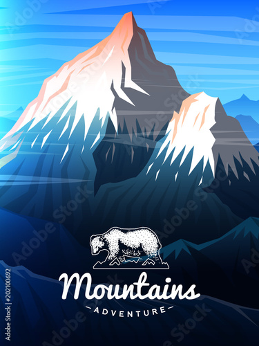 Fotografie, Obraz Mountains Peaks card or brochure