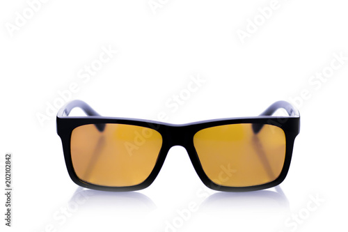 Night black glasses eyewear for car drivers with yellow lenses. Isolated