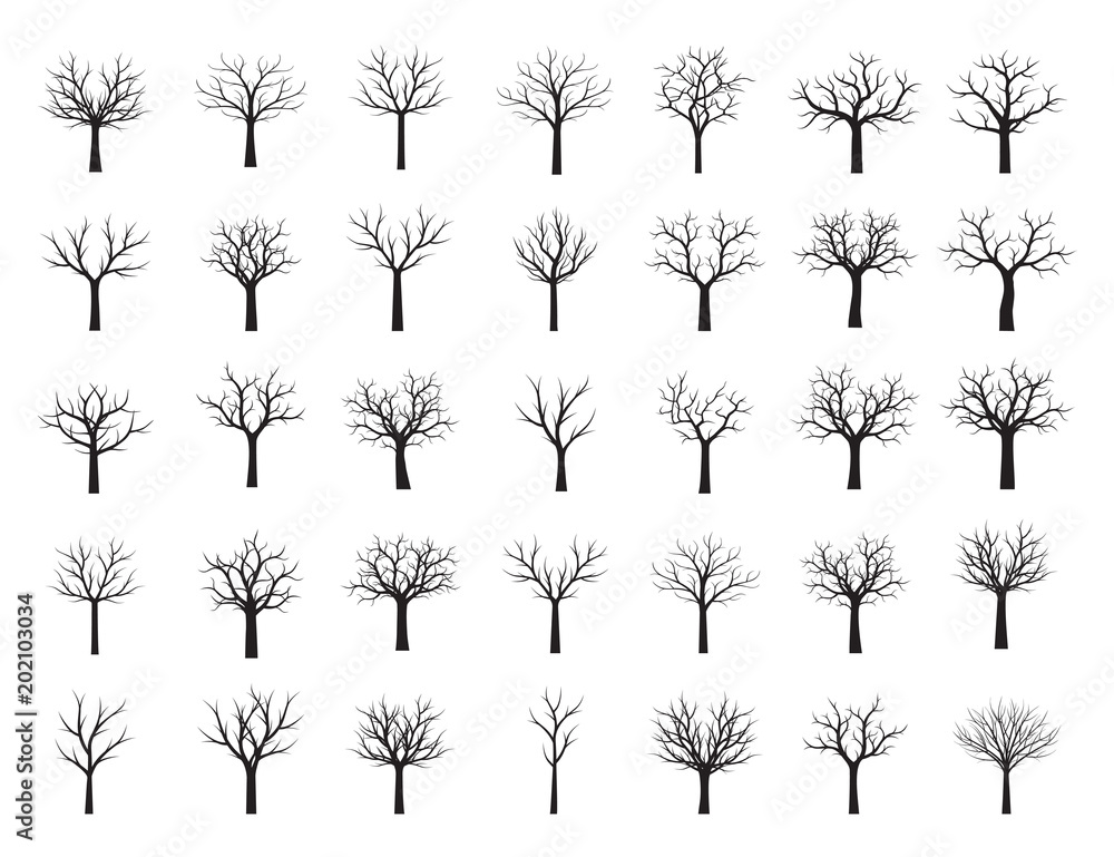 Set Black naked Trees without Leaves. Vector Illustration. Set Black naked Trees without Leaves. Vector Illustration.