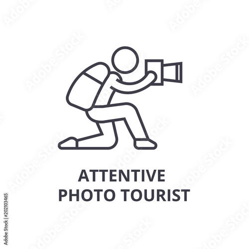 attentive photo tourist thin line icon, sign, symbol, illustation, linear concept vector 