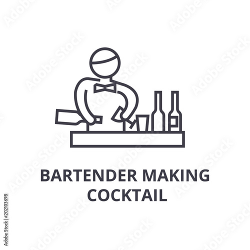 bartender making cocktail thin line icon, sign, symbol, illustation, linear concept vector 