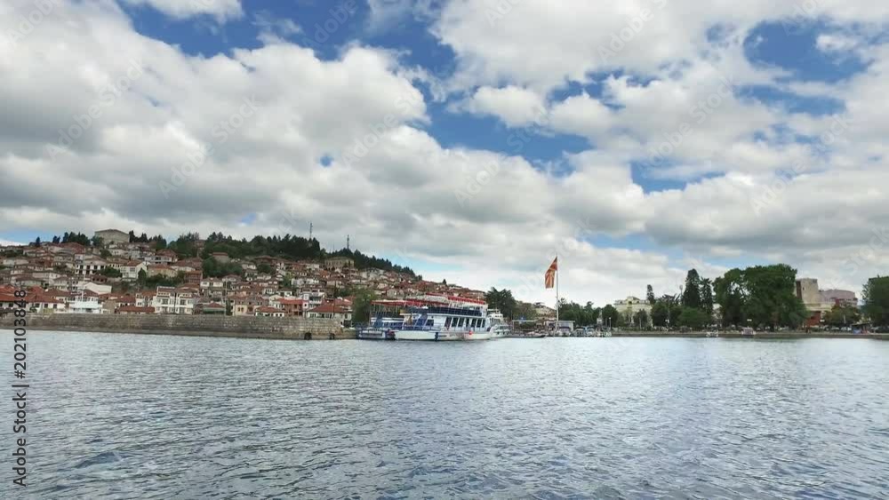 Panoramic pov of Ohrid city and lake boat tour in a beautiful summer day, Republic of Macedonia Panoramic pov of Ohrid city and lake boat tour in a beautiful summer day, Republic of Macedonia