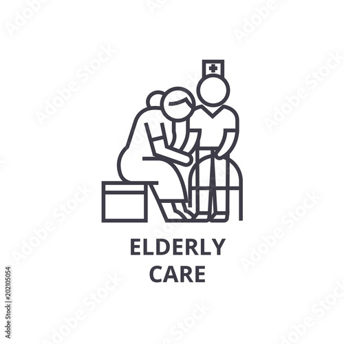 elderly care thin line icon, sign, symbol, illustation, linear concept vector 