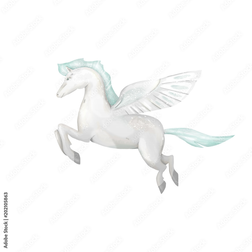 Pegasus flying horse rearing cartoon logo Vector Image