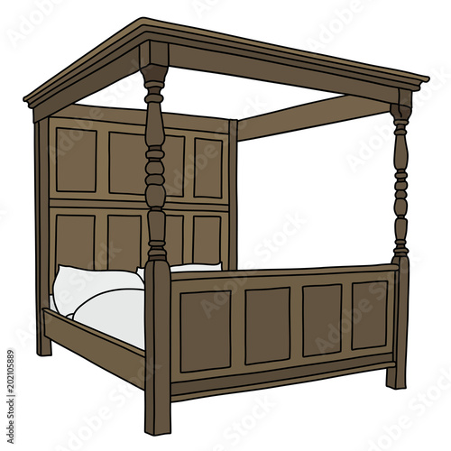 The ancient baroque large wooden bed with the heavens