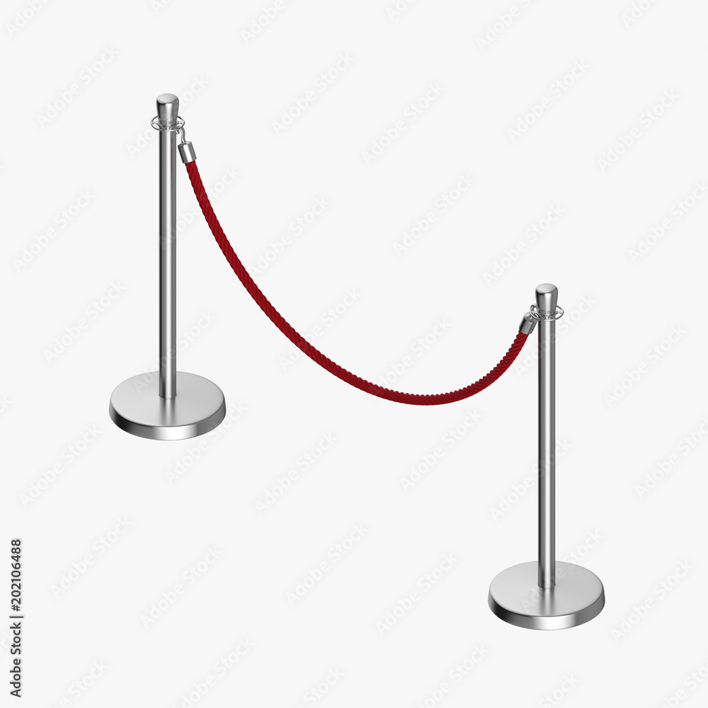 Rope barrier post isolated on a light background. 3d illustration Rope barrier post isolated on a light background. 3d illustration