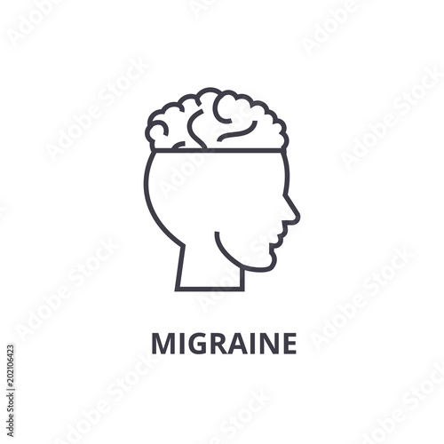 migraine thin line icon, sign, symbol, illustation, linear concept vector 
