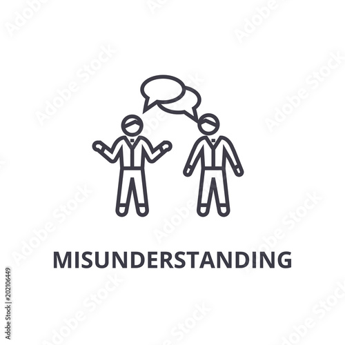 misunderstanding thin line icon, sign, symbol, illustation, linear concept vector 