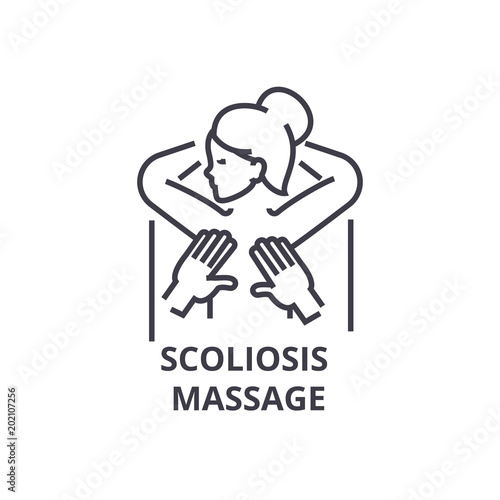 scoliosis massage thin line icon, sign, symbol, illustation, linear concept vector 