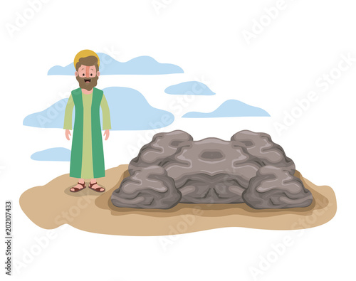 apostle of Jesus with halo in the rock character vector illustration design