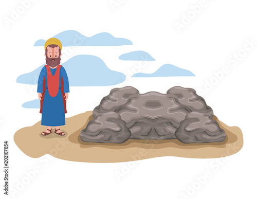 apostle of Jesus with halo in the rock character vector illustration design