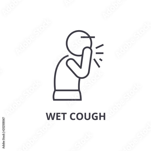 wet cough thin line icon, sign, symbol, illustation, linear concept vector 