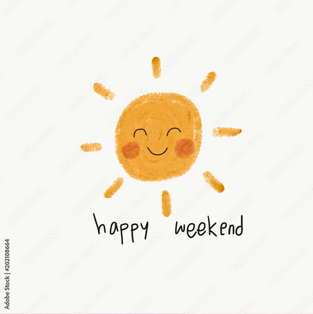 Happy weekend cute sun smile pencil color illustration Stock ...