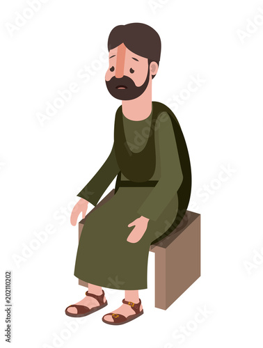 apostle of Jesus sitting on wooden chair vector illustration design