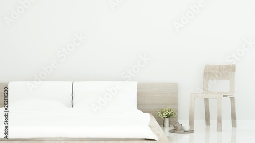 White bedroom and living area in home or apartment - Bedroom simple design on white tone- 3D Rendering