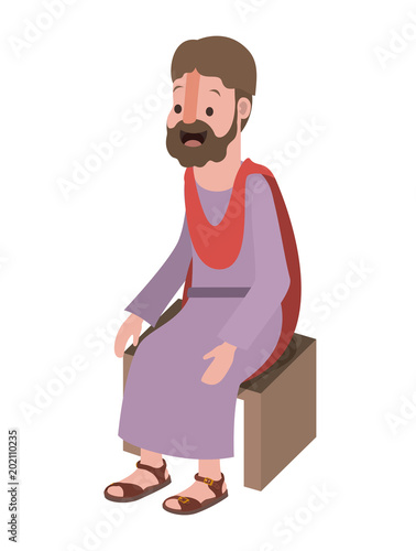 apostle of Jesus sitting on wooden chair vector illustration design