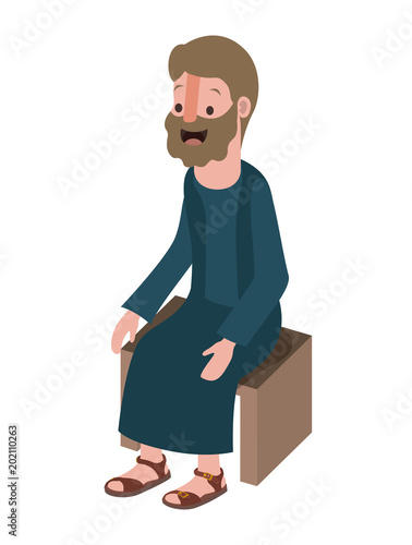 apostle of Jesus sitting on wooden chair vector illustration design