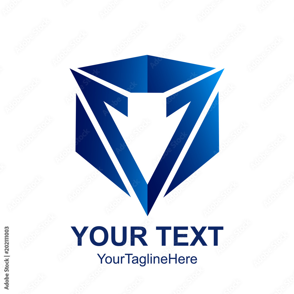 Initial letter V logo template colored blue cube box design for ...
