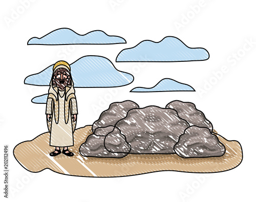 apostle of Jesus with halo in the rock character vector illustration design