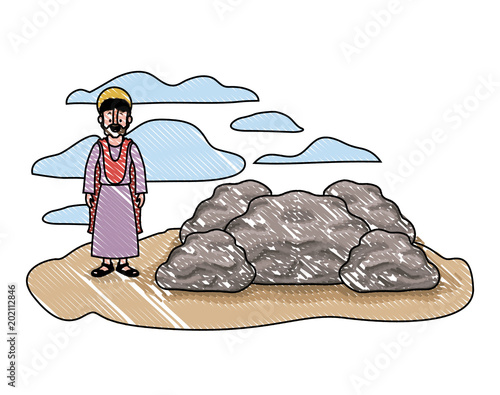 apostle of Jesus with halo in the rock character vector illustration design