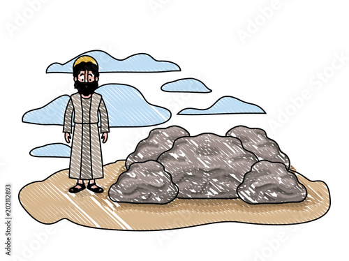 apostle of Jesus with halo in the rock character vector illustration design