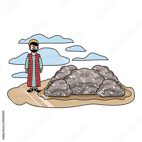 apostle of Jesus with halo in the rock character vector illustration design