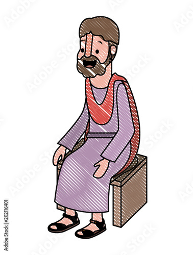 apostle of Jesus sitting on wooden chair vector illustration design