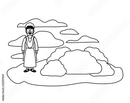 apostle of Jesus with halo in the rock character vector illustration design