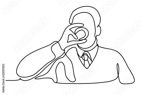 Man drinking whisky at home. Continuous line drawing. Isolated on the white background. Vector monochrome, drawing by lines. sketch